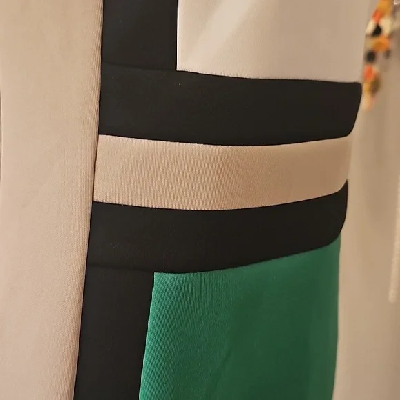 Calvin Klein Green, Cream and Black Slimming Pencil Dress, Size 4. - Picture 9 of 11